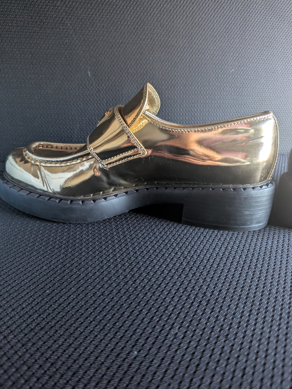 Prada Women’s Metallic Gold Leather Loafers - Picture 11 of 16